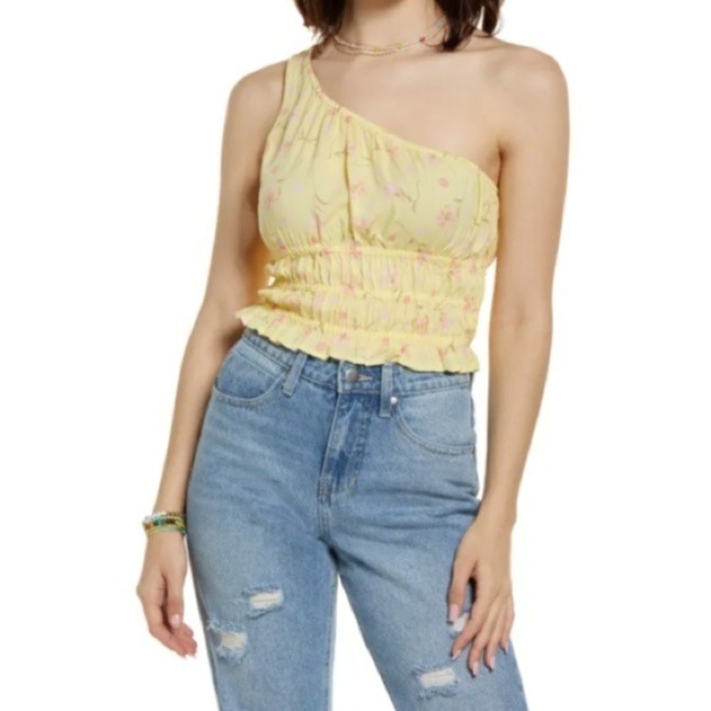 NWT Yellow Lemonade Sophie Floral One Shoulder‎ Floral Crop Top SM